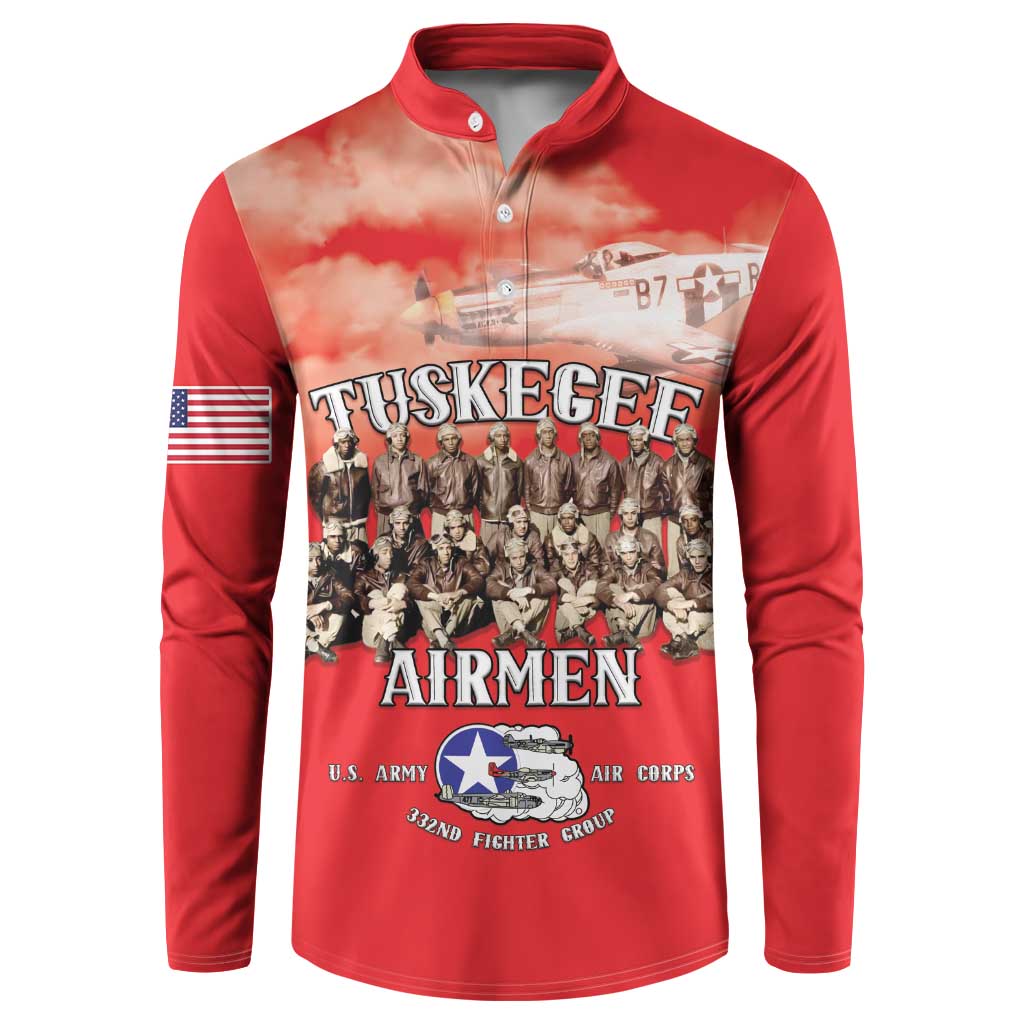 Remembering Tuskegee Airmen Button Sweatshirt Heroes of the 332nd Squadron Red Art - Wonder Print Shop
