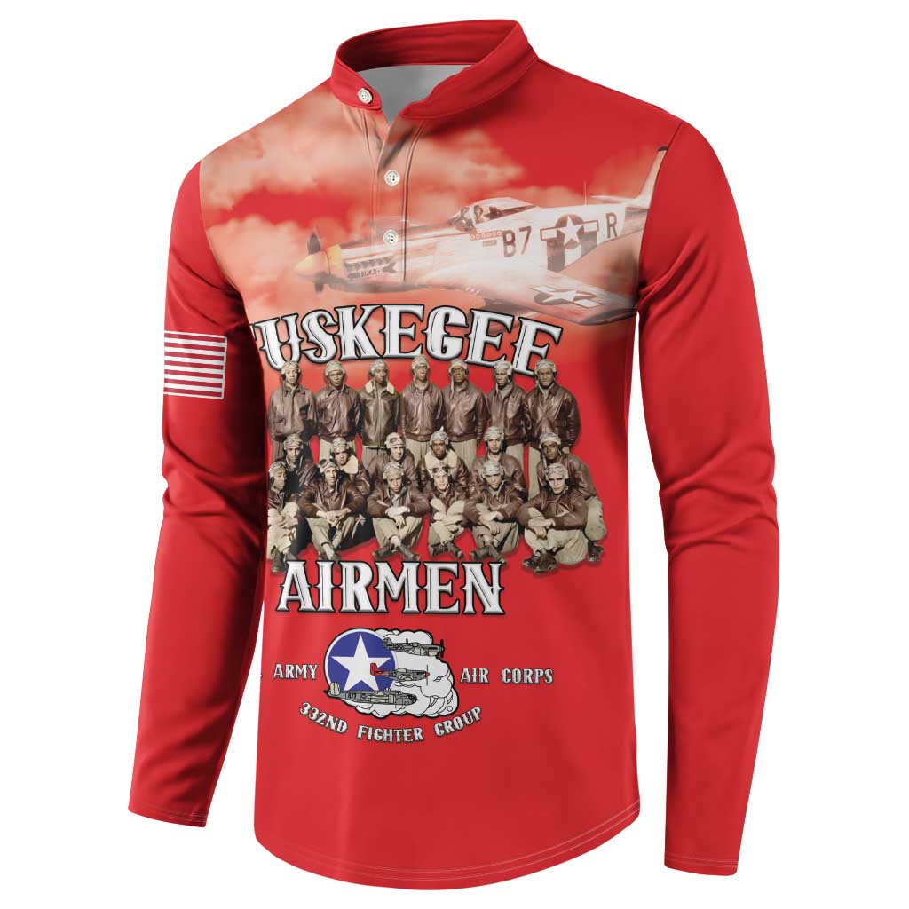Remembering Tuskegee Airmen Button Sweatshirt Heroes of the 332nd Squadron Red Art - Wonder Print Shop