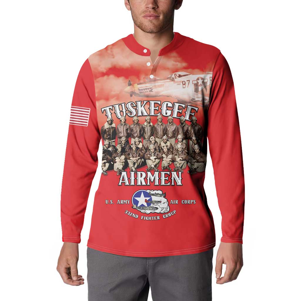 Remembering Tuskegee Airmen Button Sweatshirt Heroes of the 332nd Squadron Red Art - Wonder Print Shop