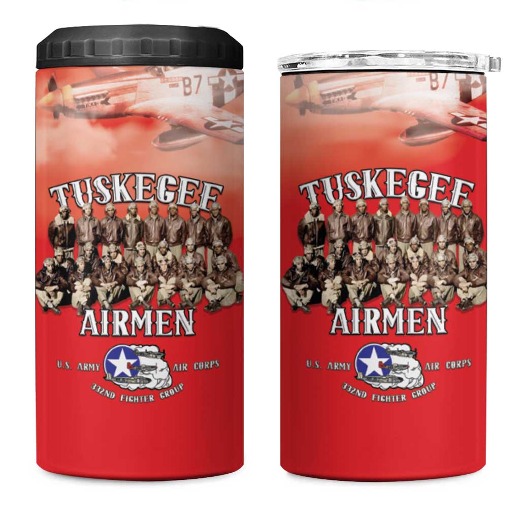 Remembering Tuskegee Airmen 4 in 1 Can Cooler Tumbler Heroes of the 332nd Squadron Red Art - Wonder Print Shop