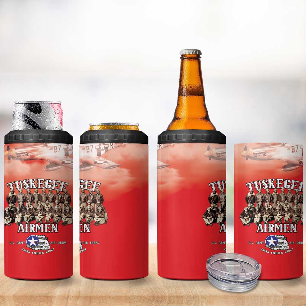 Remembering Tuskegee Airmen 4 in 1 Can Cooler Tumbler Heroes of the 332nd Squadron Red Art - Wonder Print Shop