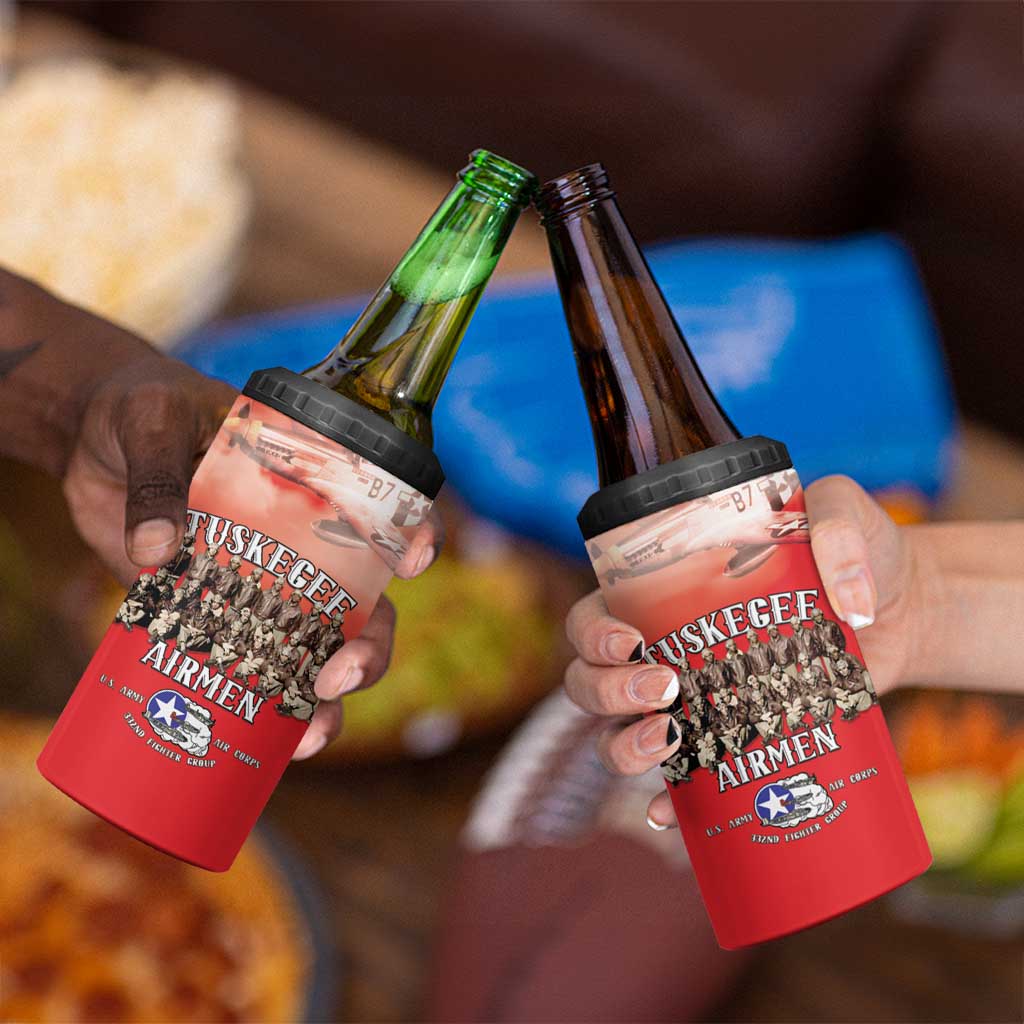 Remembering Tuskegee Airmen 4 in 1 Can Cooler Tumbler Heroes of the 332nd Squadron Red Art - Wonder Print Shop