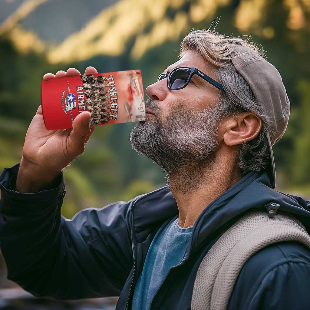 Remembering Tuskegee Airmen 4 in 1 Can Cooler Tumbler Heroes of the 332nd Squadron Red Art - Wonder Print Shop