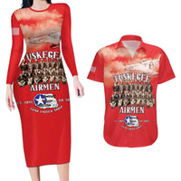 Remembering Tuskegee Airmen Couples Matching Long Sleeve Bodycon Dress and Hawaiian Shirt Heroes of the 332nd Squadron Red Art - Wonder Print Shop