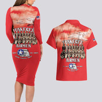 Remembering Tuskegee Airmen Couples Matching Long Sleeve Bodycon Dress and Hawaiian Shirt Heroes of the 332nd Squadron Red Art - Wonder Print Shop