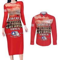 Remembering Tuskegee Airmen Couples Matching Long Sleeve Bodycon Dress and Long Sleeve Button Shirt Heroes of the 332nd Squadron Red Art - Wonder Print Shop