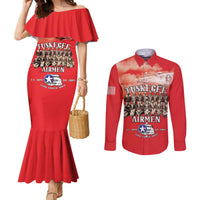 Remembering Tuskegee Airmen Couples Matching Mermaid Dress and Long Sleeve Button Shirt Heroes of the 332nd Squadron Red Art - Wonder Print Shop