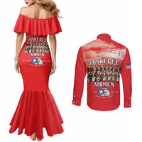 Remembering Tuskegee Airmen Couples Matching Mermaid Dress and Long Sleeve Button Shirt Heroes of the 332nd Squadron Red Art - Wonder Print Shop