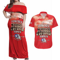 Remembering Tuskegee Airmen Couples Matching Off Shoulder Maxi Dress and Hawaiian Shirt Heroes of the 332nd Squadron Red Art - Wonder Print Shop