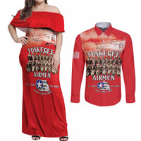 Remembering Tuskegee Airmen Couples Matching Off Shoulder Maxi Dress and Long Sleeve Button Shirt Heroes of the 332nd Squadron Red Art - Wonder Print Shop