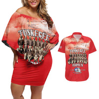 Remembering Tuskegee Airmen Couples Matching Off Shoulder Short Dress and Hawaiian Shirt Heroes of the 332nd Squadron Red Art - Wonder Print Shop