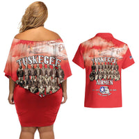 Remembering Tuskegee Airmen Couples Matching Off Shoulder Short Dress and Hawaiian Shirt Heroes of the 332nd Squadron Red Art - Wonder Print Shop
