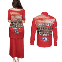 Remembering Tuskegee Airmen Couples Matching Puletasi and Long Sleeve Button Shirt Heroes of the 332nd Squadron Red Art - Wonder Print Shop