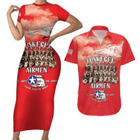 Remembering Tuskegee Airmen Couples Matching Short Sleeve Bodycon Dress and Hawaiian Shirt Heroes of the 332nd Squadron Red Art - Wonder Print Shop