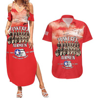 Remembering Tuskegee Airmen Couples Matching Summer Maxi Dress and Hawaiian Shirt Heroes of the 332nd Squadron Red Art - Wonder Print Shop
