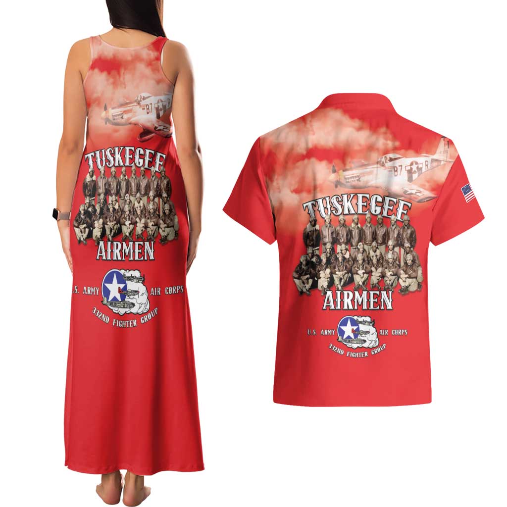 Remembering Tuskegee Airmen Couples Matching Tank Maxi Dress and Hawaiian Shirt Heroes of the 332nd Squadron Red Art - Wonder Print Shop