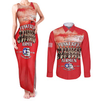 Remembering Tuskegee Airmen Couples Matching Tank Maxi Dress and Long Sleeve Button Shirt Heroes of the 332nd Squadron Red Art - Wonder Print Shop