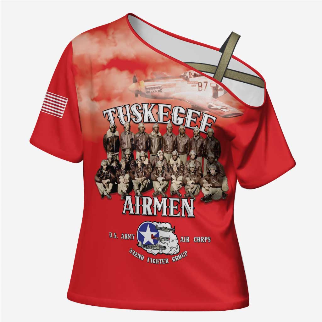 Remembering Tuskegee Airmen Cross Shoulder Shirt Heroes of the 332nd Squadron Red Art - Wonder Print Shop