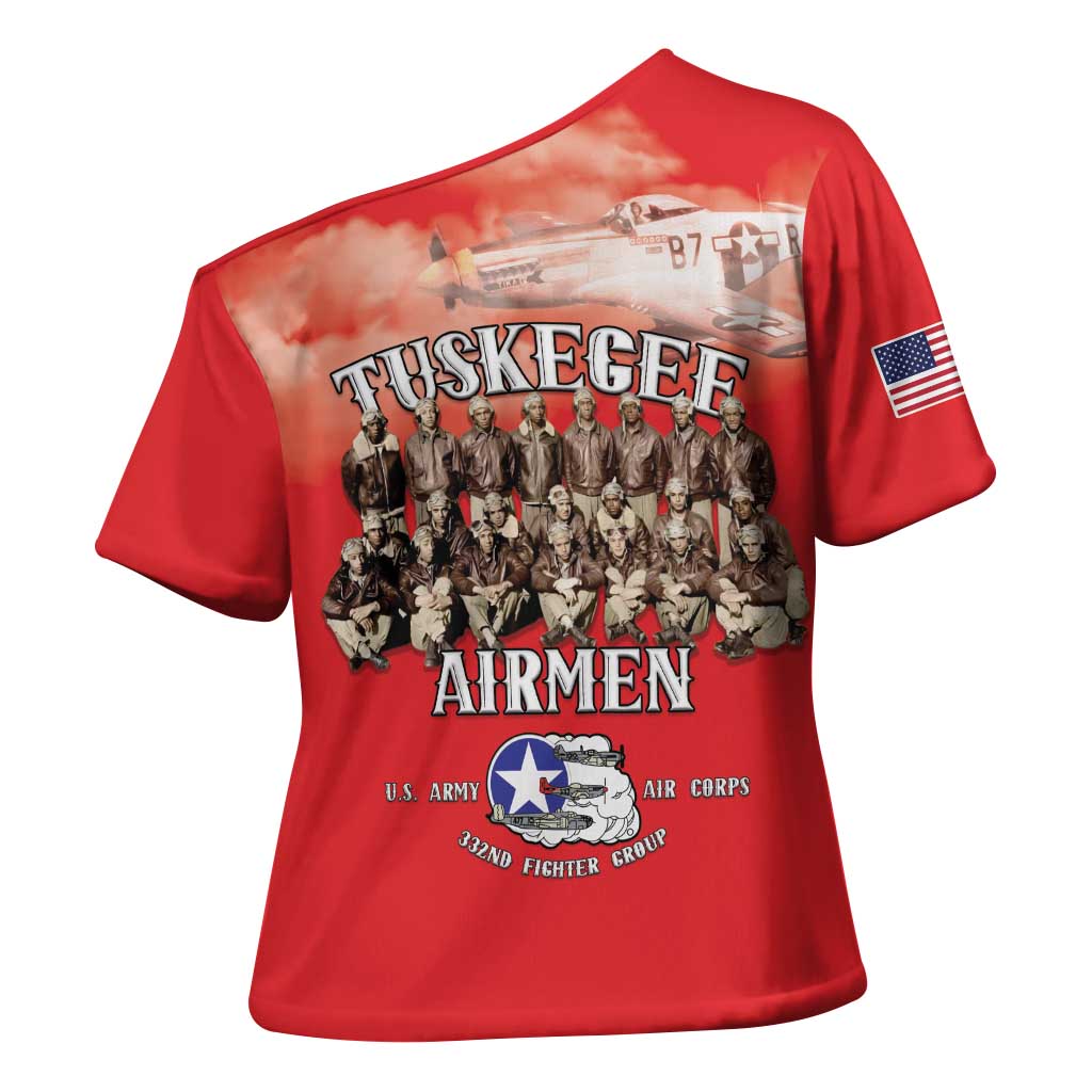 Remembering Tuskegee Airmen Cross Shoulder Shirt Heroes of the 332nd Squadron Red Art - Wonder Print Shop