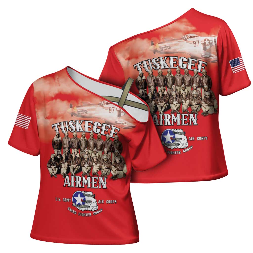 Remembering Tuskegee Airmen Cross Shoulder Shirt Heroes of the 332nd Squadron Red Art - Wonder Print Shop