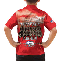 Remembering Tuskegee Airmen Family Matching Off The Shoulder Long Sleeve Dress and Hawaiian Shirt Heroes of the 332nd Squadron Red Art - Wonder Print Shop