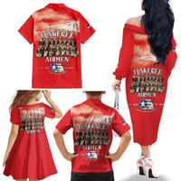Remembering Tuskegee Airmen Family Matching Off The Shoulder Long Sleeve Dress and Hawaiian Shirt Heroes of the 332nd Squadron Red Art - Wonder Print Shop