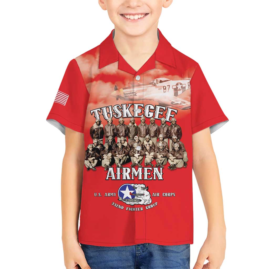 Remembering Tuskegee Airmen Family Matching Off Shoulder Short Dress and Hawaiian Shirt Heroes of the 332nd Squadron Red Art - Wonder Print Shop