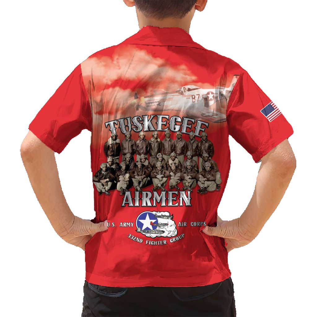 Remembering Tuskegee Airmen Family Matching Summer Maxi Dress and Hawaiian Shirt Heroes of the 332nd Squadron Red Art - Wonder Print Shop