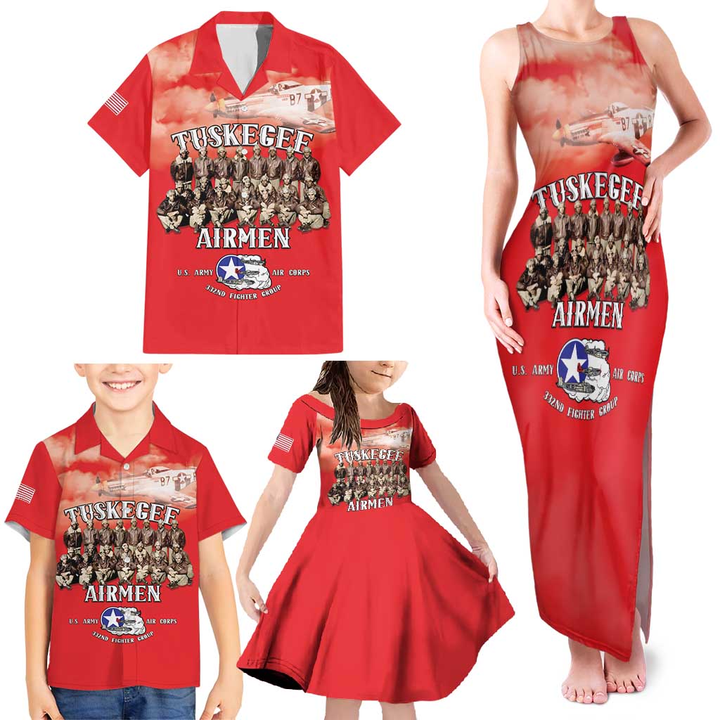 Remembering Tuskegee Airmen Family Matching Tank Maxi Dress and Hawaiian Shirt Heroes of the 332nd Squadron Red Art - Wonder Print Shop