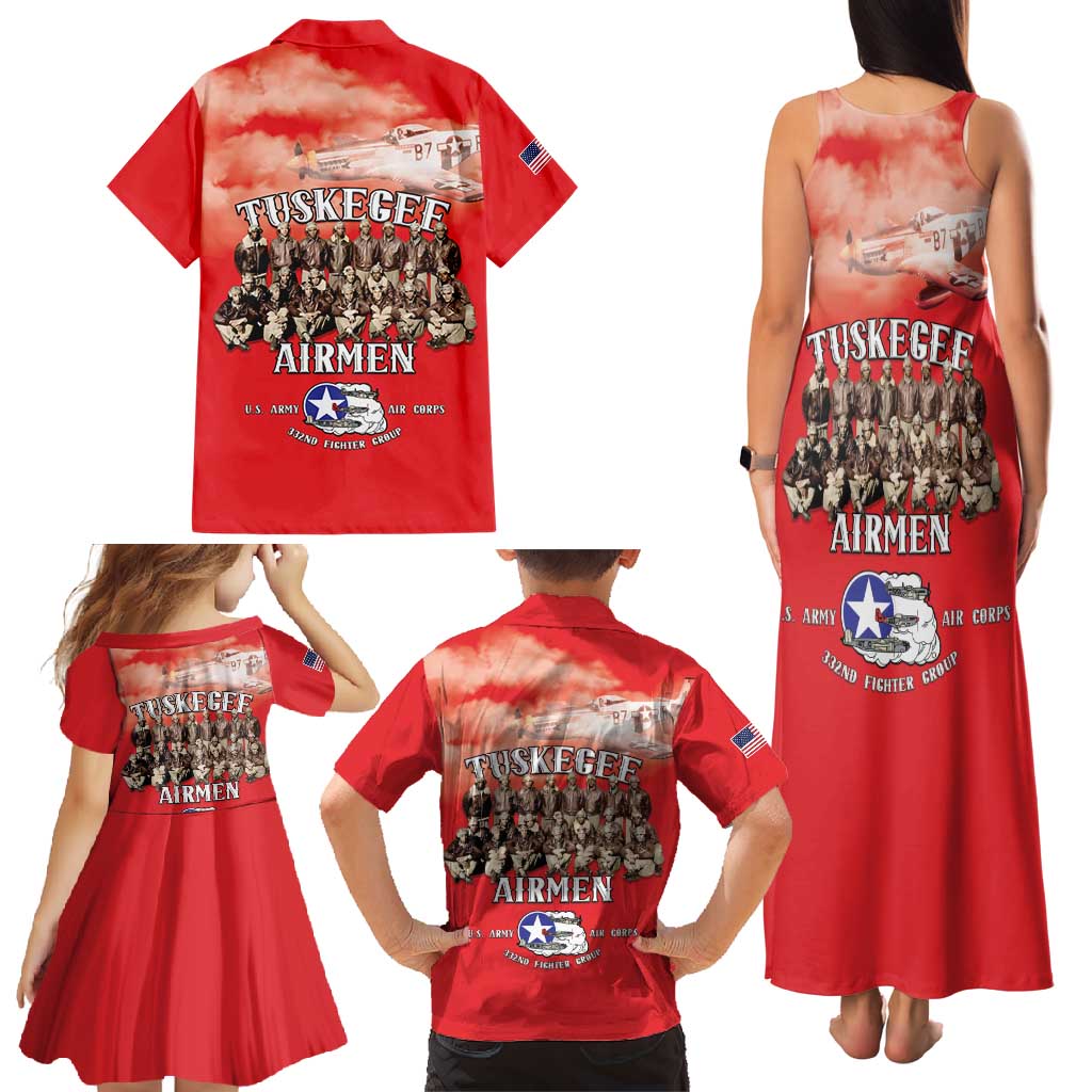 Remembering Tuskegee Airmen Family Matching Tank Maxi Dress and Hawaiian Shirt Heroes of the 332nd Squadron Red Art - Wonder Print Shop