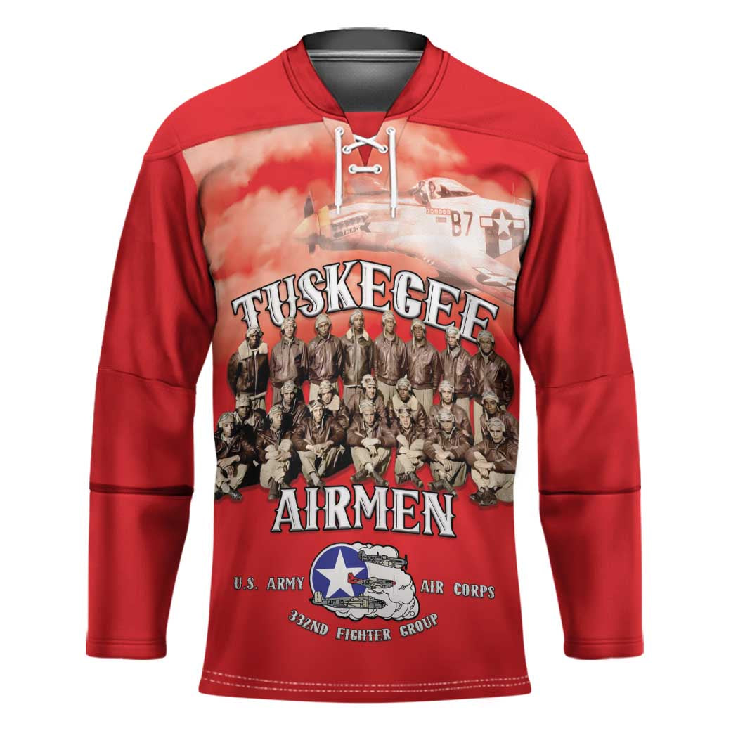 Remembering Tuskegee Airmen Hockey Jersey Heroes of the 332nd Squadron Red Art - Wonder Print Shop