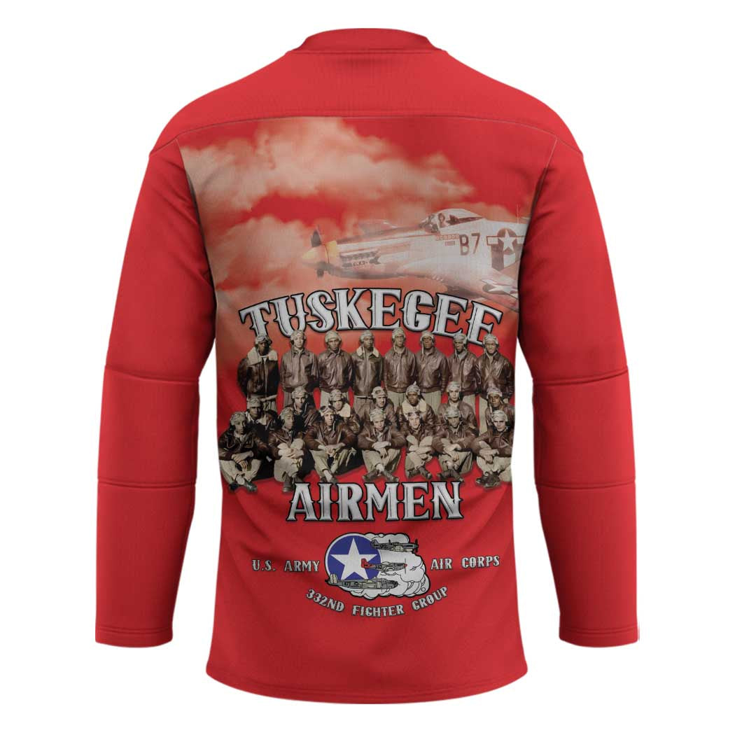 Remembering Tuskegee Airmen Hockey Jersey Heroes of the 332nd Squadron Red Art - Wonder Print Shop