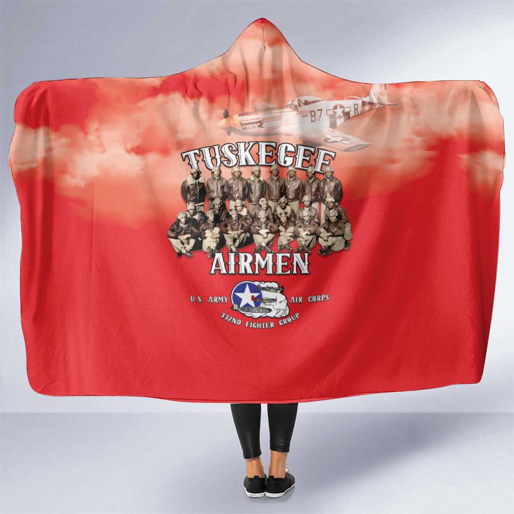 Remembering Tuskegee Airmen Hooded Blanket Heroes of the 332nd Squadron Red Art - Wonder Print Shop