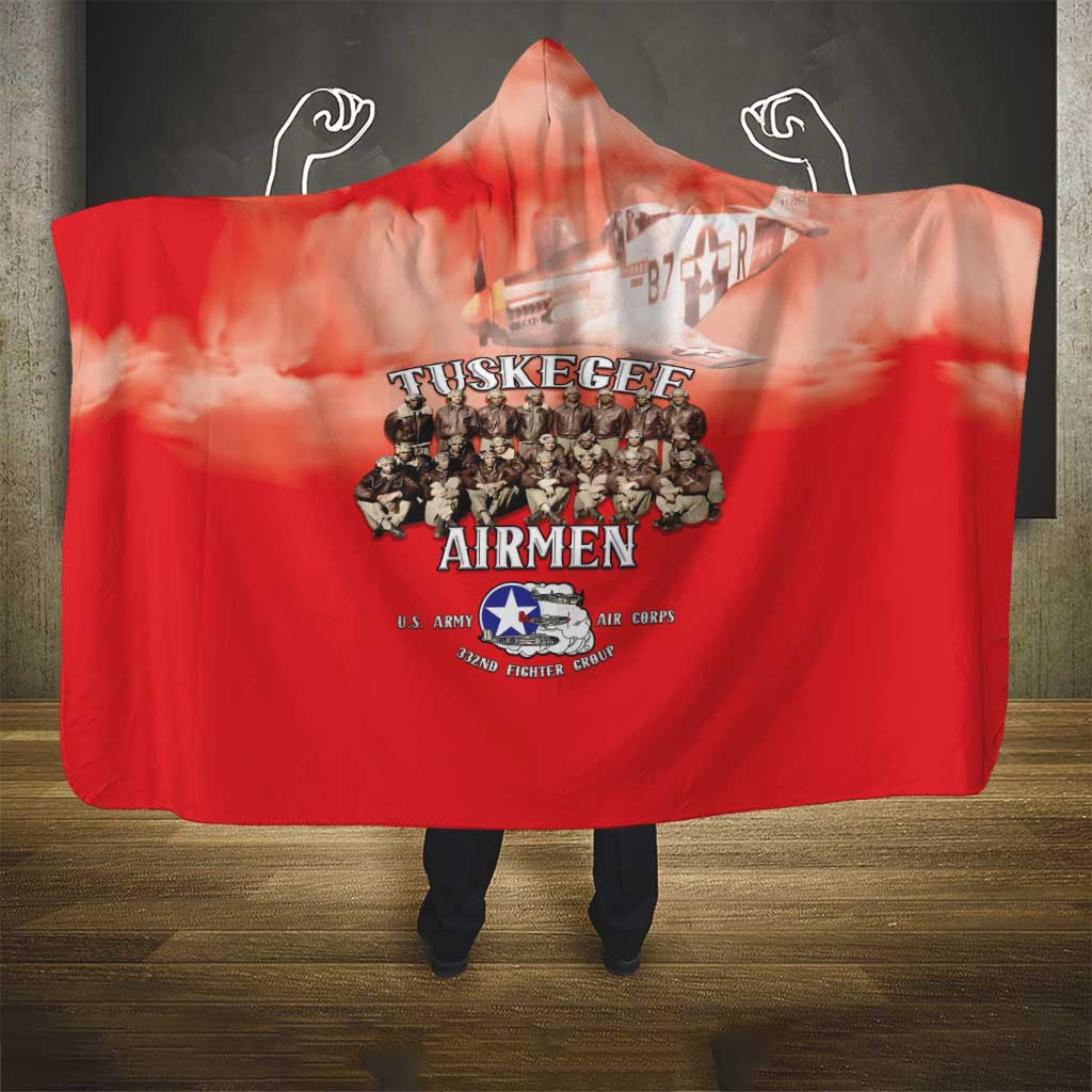 Remembering Tuskegee Airmen Hooded Blanket Heroes of the 332nd Squadron Red Art - Wonder Print Shop