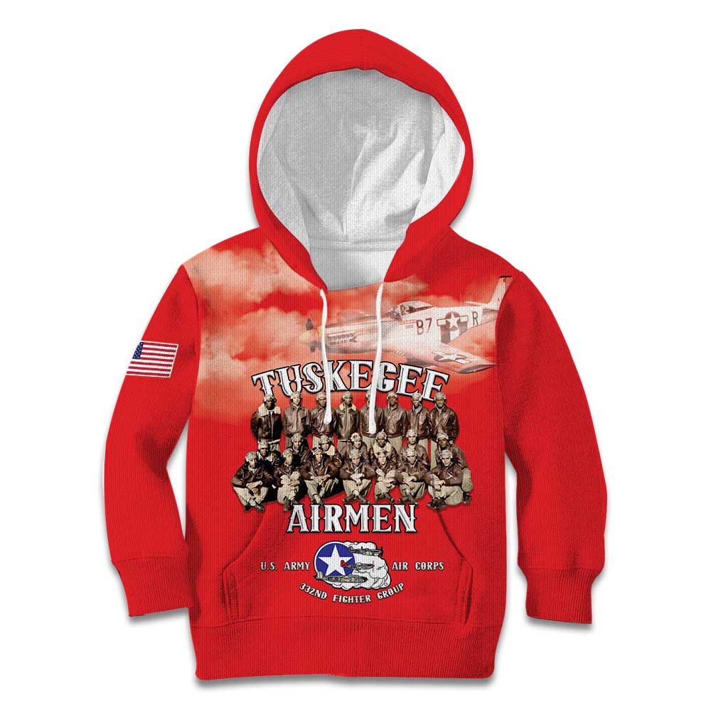 Remembering Tuskegee Airmen Kid Hoodie Heroes of the 332nd Squadron Red Art - Wonder Print Shop