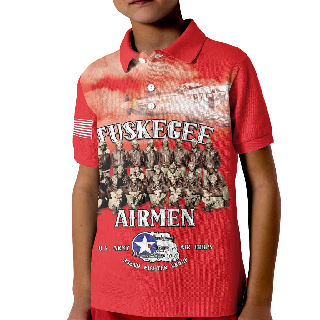 Remembering Tuskegee Airmen Kid Polo Shirt Heroes of the 332nd Squadron Red Art - Wonder Print Shop