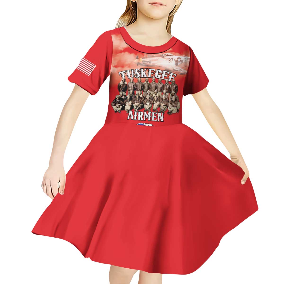 Remembering Tuskegee Airmen Kid Short Sleeve Dress Heroes of the 332nd Squadron Red Art - Wonder Print Shop