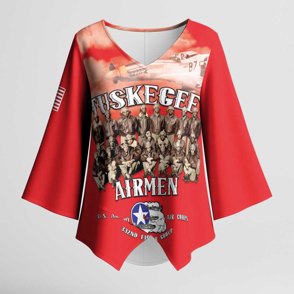 Remembering Tuskegee Airmen Kimono Sleeve Blouse Heroes of the 332nd Squadron Red Art - Wonder Print Shop