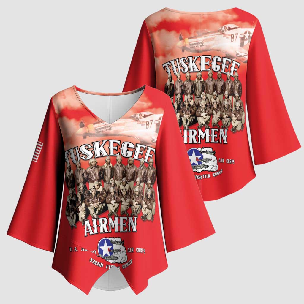 Remembering Tuskegee Airmen Kimono Sleeve Blouse Heroes of the 332nd Squadron Red Art - Wonder Print Shop