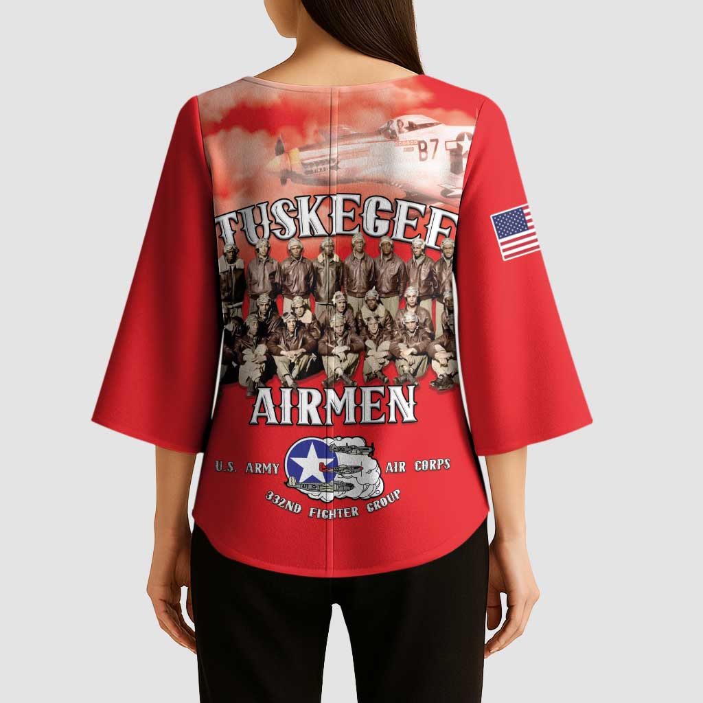 Remembering Tuskegee Airmen Kimono Sleeve Blouse Heroes of the 332nd Squadron Red Art - Wonder Print Shop