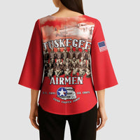 Remembering Tuskegee Airmen Kimono Sleeve Blouse Heroes of the 332nd Squadron Red Art - Wonder Print Shop