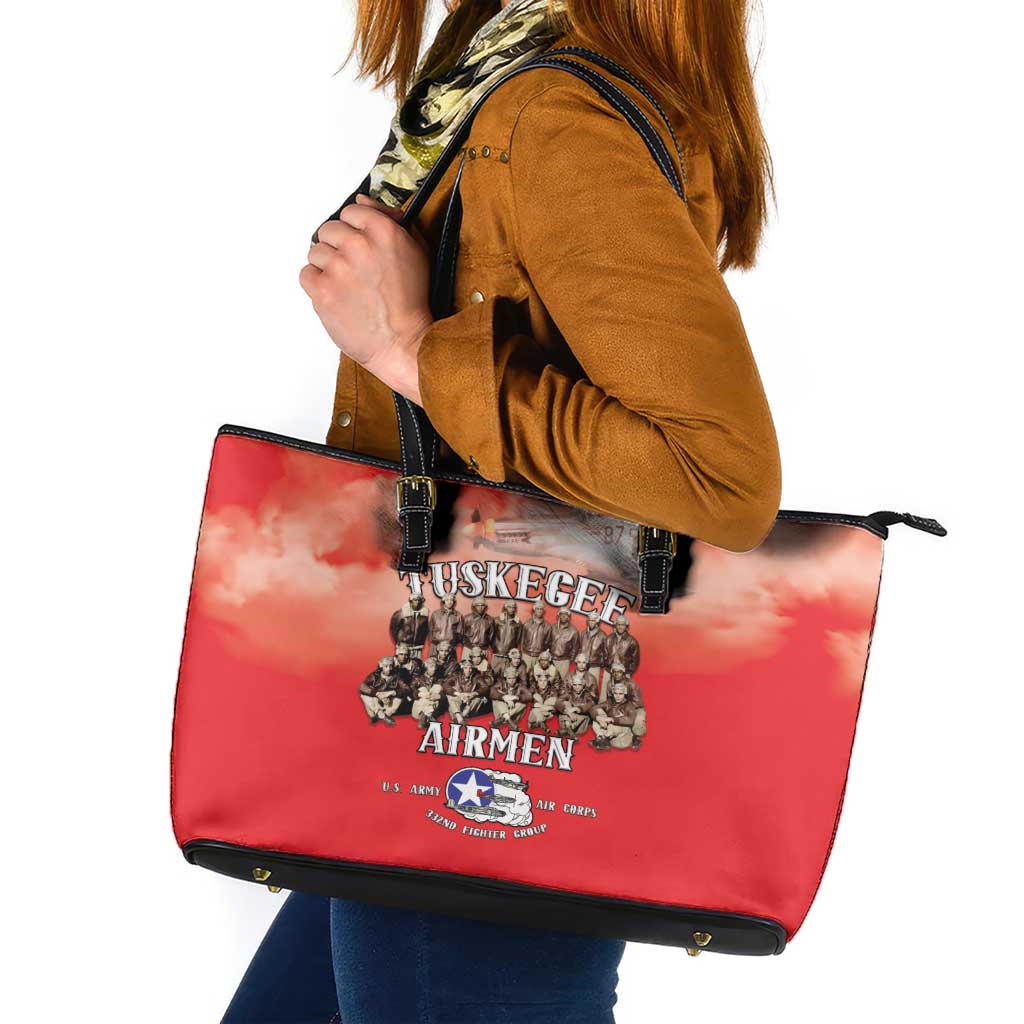 Remembering Tuskegee Airmen Leather Tote Bag Heroes of the 332nd Squadron Red Art - Wonder Print Shop