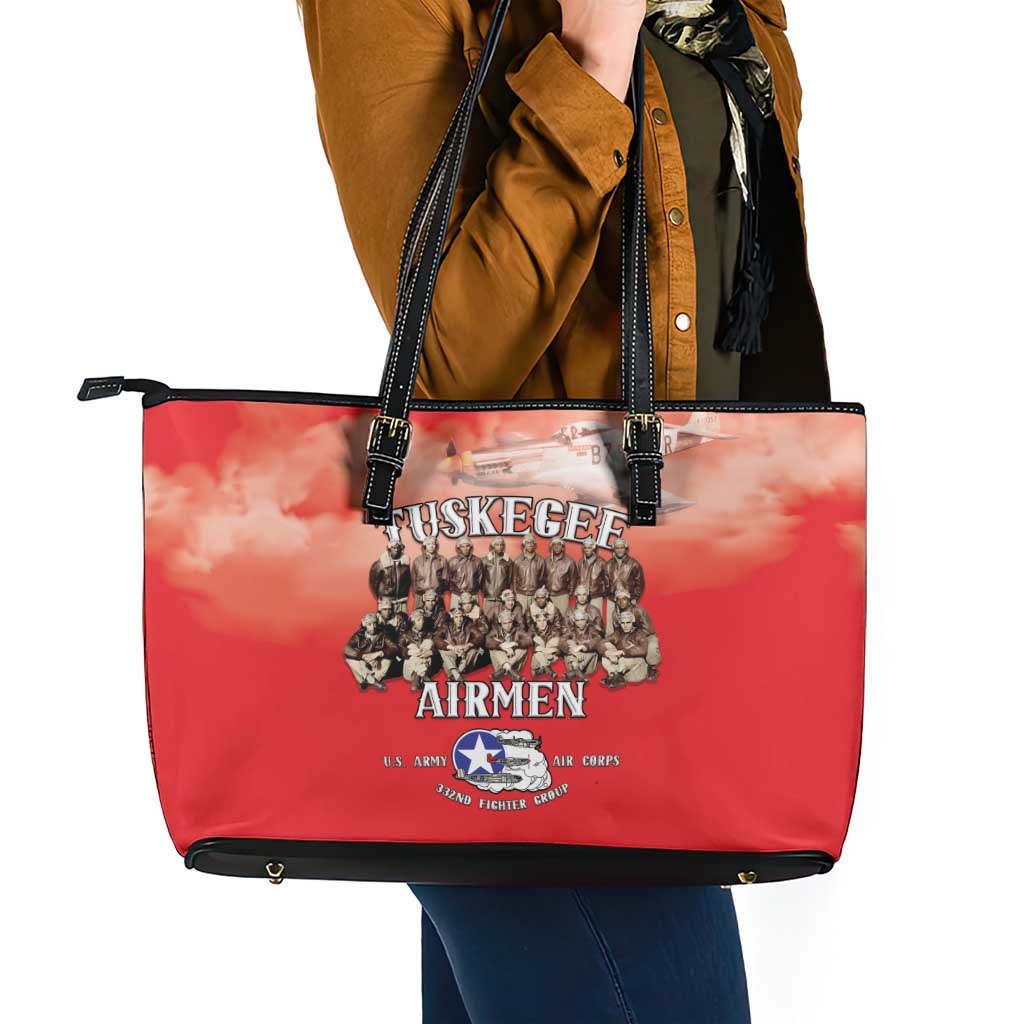 Remembering Tuskegee Airmen Leather Tote Bag Heroes of the 332nd Squadron Red Art - Wonder Print Shop