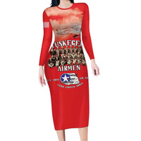 Remembering Tuskegee Airmen Long Sleeve Bodycon Dress Heroes of the 332nd Squadron Red Art - Wonder Print Shop