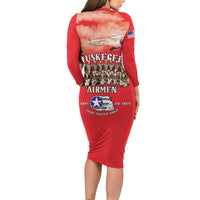 Remembering Tuskegee Airmen Long Sleeve Bodycon Dress Heroes of the 332nd Squadron Red Art - Wonder Print Shop