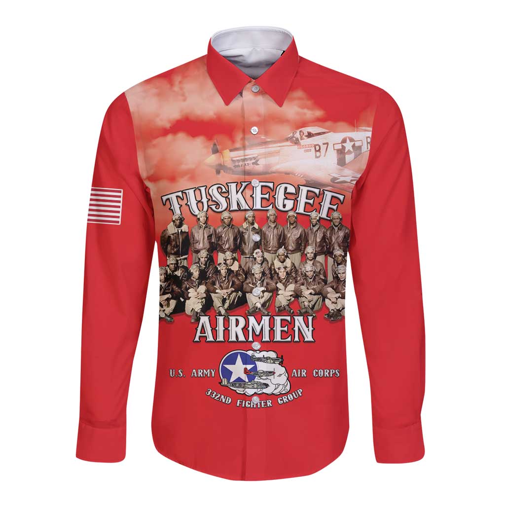 Remembering Tuskegee Airmen Long Sleeve Button Shirt Heroes of the 332nd Squadron Red Art - Wonder Print Shop