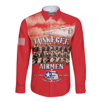 Remembering Tuskegee Airmen Long Sleeve Button Shirt Heroes of the 332nd Squadron Red Art - Wonder Print Shop