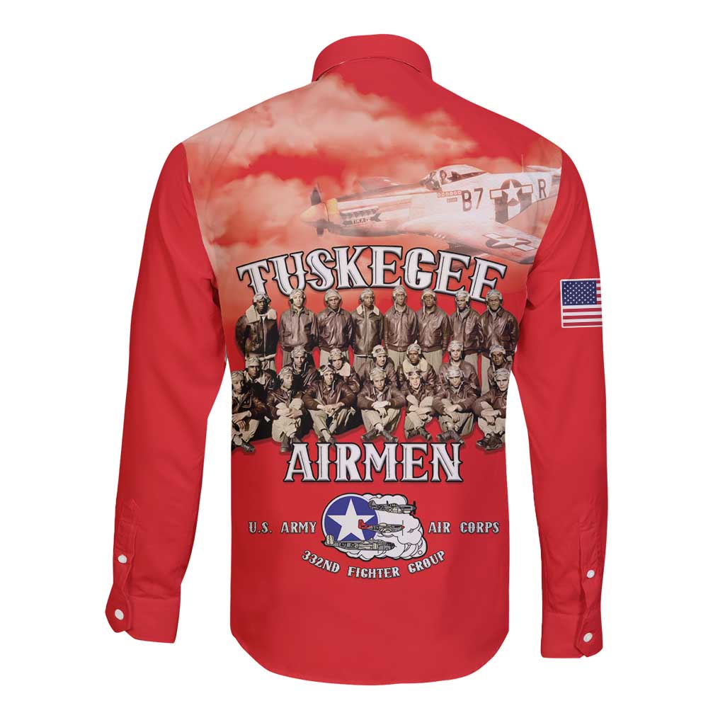 Remembering Tuskegee Airmen Long Sleeve Button Shirt Heroes of the 332nd Squadron Red Art - Wonder Print Shop