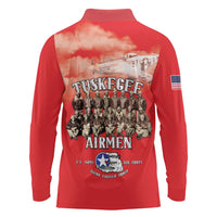 Remembering Tuskegee Airmen Long Sleeve Polo Shirt Heroes of the 332nd Squadron Red Art - Wonder Print Shop