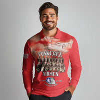 Remembering Tuskegee Airmen Long Sleeve Polo Shirt Heroes of the 332nd Squadron Red Art - Wonder Print Shop
